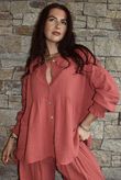 Annie Cushion Cotton Peter Pan Smock Blouse Rhubarb Rose
